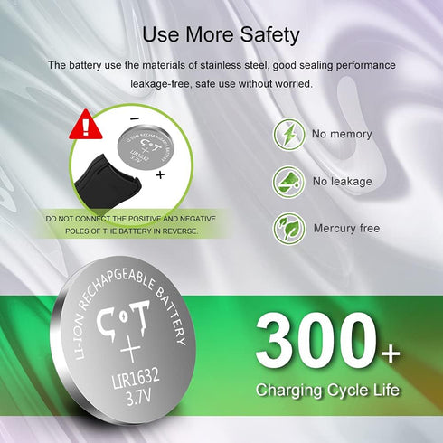 4-Pack 1632 Rechargeable Coin Cells for Tile Key Finder, 3.7V LIR1632 Lithium Button Battery