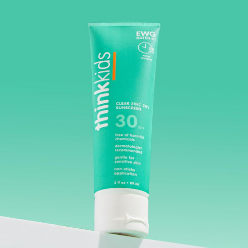 Thinkkids Mineral Sunscreen SPF 30, 3 Fl Oz Clear Zinc Oxide, Natural Reef Safe Broad Spectrum UVA/UVB Sun Screen