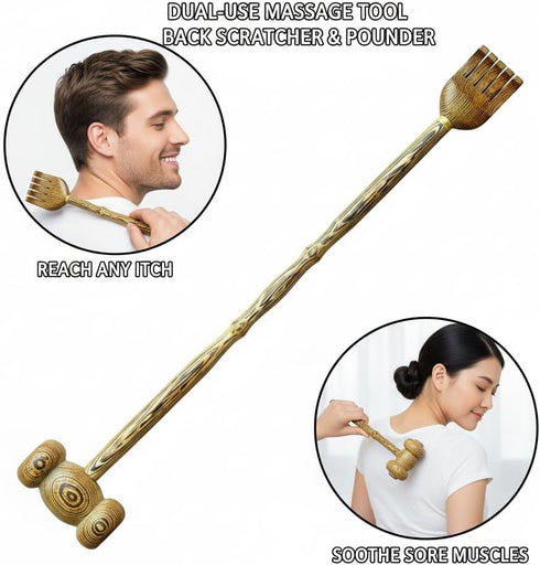 mikabaka 2 1 Hammer, in Wooden Back Scratcher and Massager Long Handle Manual Back Tapper for Itching Relief, Muscle