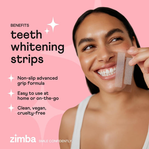 Zimba Vegan Teeth Whitening Strips, Enamel Safe Hydrogen Peroxide Teeth Whitener for Coffee and Wine Stains