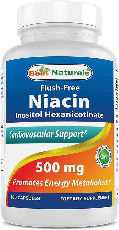 Best Naturals Flush-Free Niacin Inositol Hexanicotinate, 500 mg, 180 Capsules