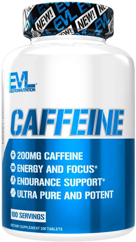Evlution Nutrition Caffeine Tablets - 100ct Supplement for Men & Women to Boost Energy, Focus & Alertness