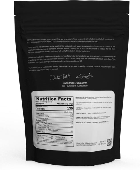 True Nutrition Grass Fed Beef Protein Powder Isolate - French Vanilla, 29g Paleo, Keto, Carnivore Protein per Serving,