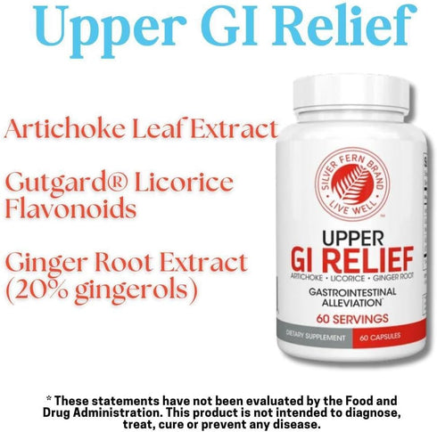 Silver Fern GI Relief Natural Herbal Supplement with Artichoke Leaf Extract, Ginger Root, GutGuard, 60 Capsules