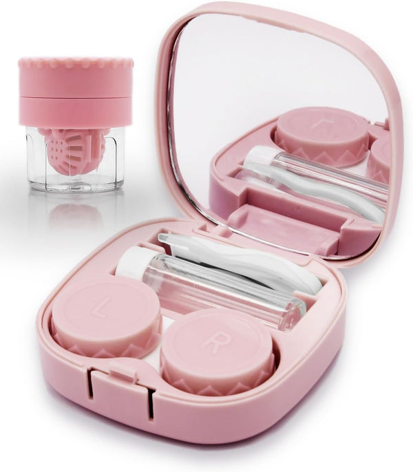Cute Colored Contact Lens Case with Cleaner Washer - Travel Size Applicator Tool Kit with Mirror and Solution Bottle
