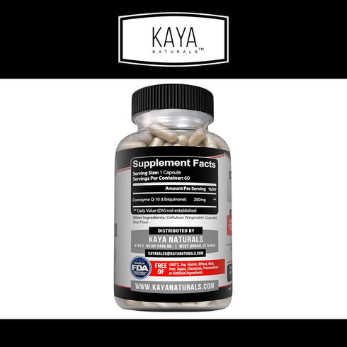 Kaya Naturals - CoQ10 Power Antioxidant Supplement for Vascular, Heart Health, Healthy Blood Pressure Levels, and Immune Function - Restores Daily Cellular and Energy Production - 60 Veggie Capsules