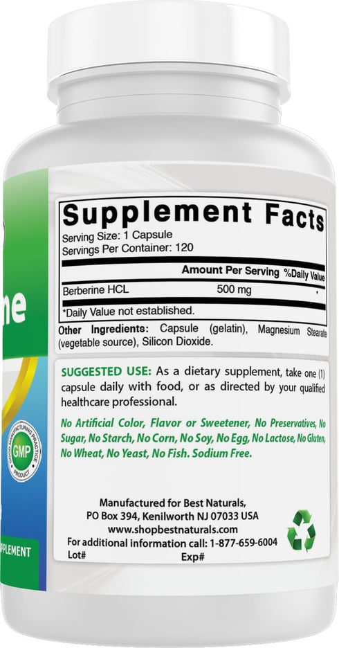 Best Naturals Berberine 500mg 120 Capsules for Immune Function, Cardiovascular & Gastrointestinal Support