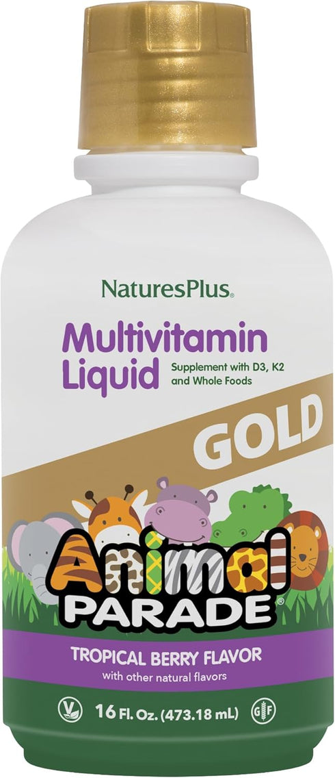 Natures Plus Animal Parade Gold Children's Liquid Multivitamin - 16 fl oz, Natural Tropical Berry Flavor, Immune