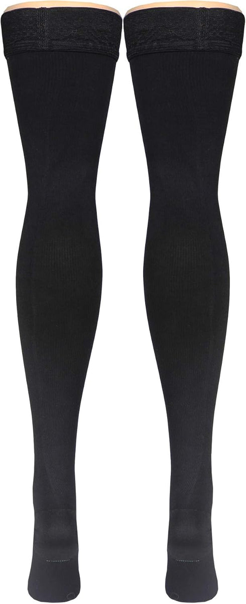 Truform Compression Socks, Men's Dress Socks, Thigh High Over Knee Length, 20-30 mmHg, Black, Small
