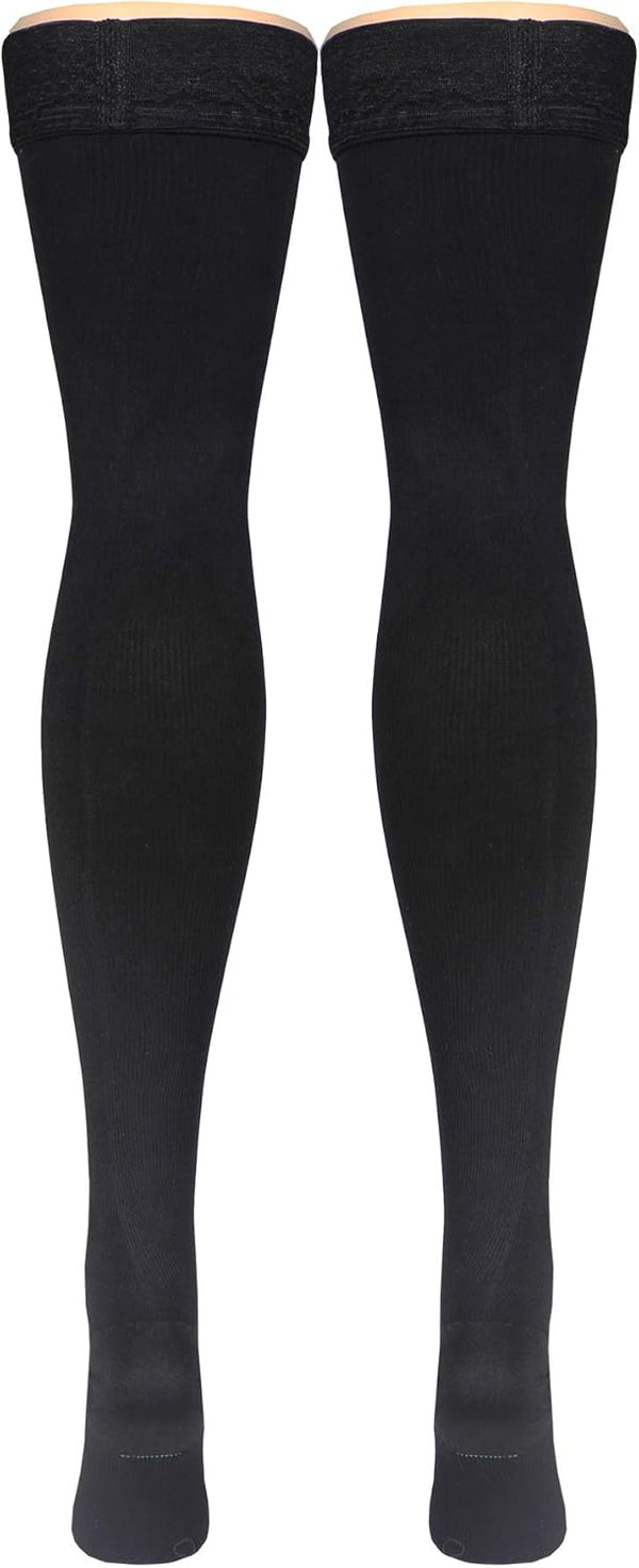 Truform Compression Socks, Men's Dress Socks, Thigh High Over Knee Length, 20-30 mmHg, Black, Medium