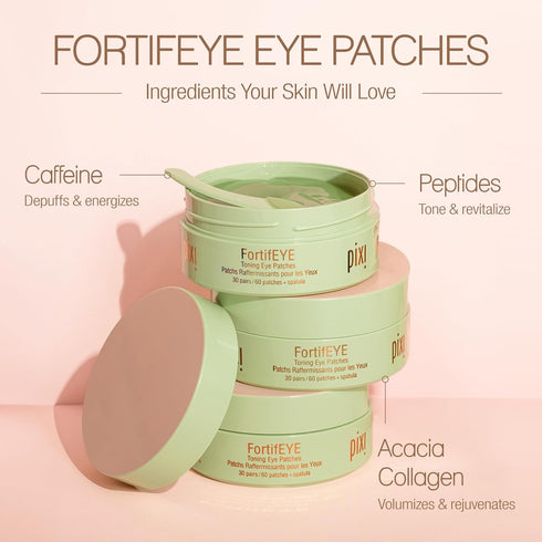 Pixi FortifEYE Hydrogel Under-Eye Patches | Collagen Eye Patches for Energizing & Toning Eye Area | 30 Pairs
