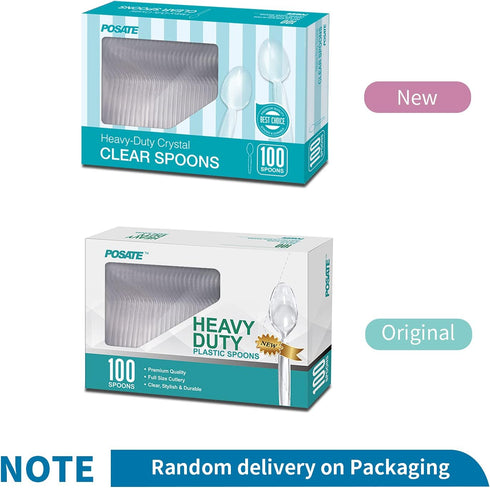POSATE Clear Heavyweight Plastic Spoons, 100 Count