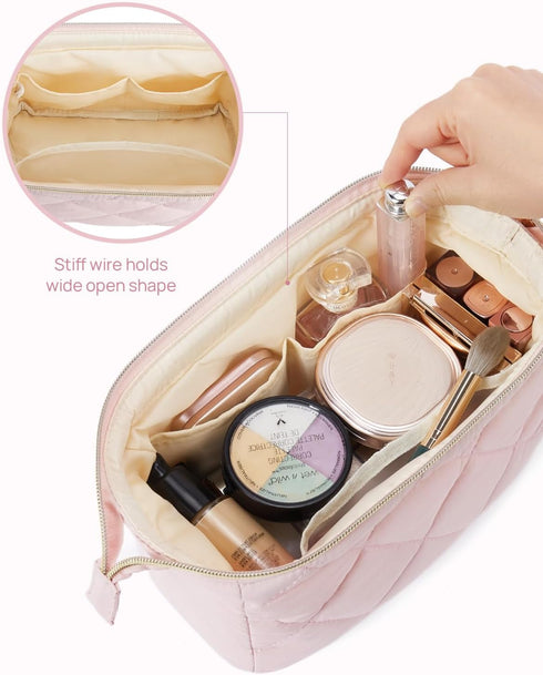 Telena Puffer Makeup Bags for Women - Nylon Puffy Makeup Organizer Case, Travel Essentials