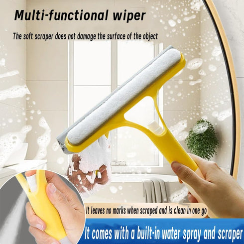 HBBDYLMY 3 1 in Window Cleaning Scraper, Squeegee with Sprayer, All-in-One Glass Cleaner Tool with Sponge & Rubber