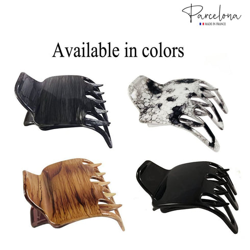 Parcelona French Paw Yoga Hair Claw Clip, Grey Black Streaks, Wide Side Slide In