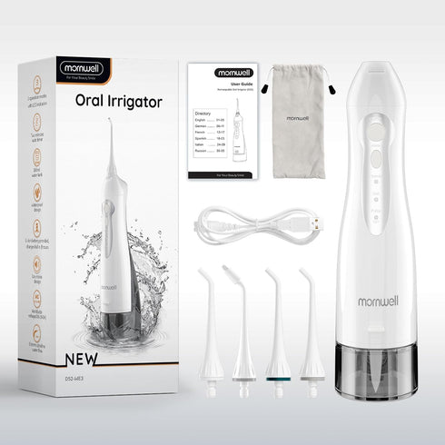Water Flosser Cordless, Mornwell Water Flossers for Teeth, 300ML Tank, 4 Jet Tips, Rechargeable