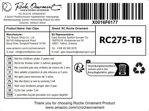 RC ROCHE ORNAMENT 6 Pcs Banana Hair Clip, Thick Hair Clincher Combs for Women, Medium Brown