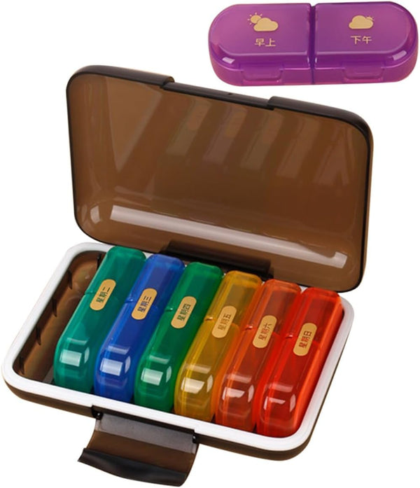 HOMSFOU Weekly Pill Organizer Case with Multi-Color Compartments, Portable Medicine Storage Box