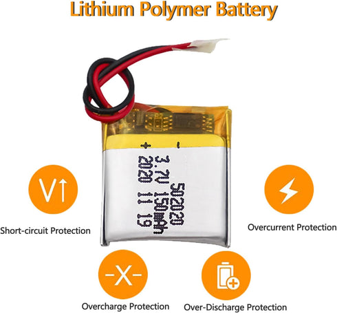HRYHWASE 3.7V 150mAh 502020 Pack Lithium Polymer Battery Lipo Rechargeable Replacement Lithium Ion Battery for Toy