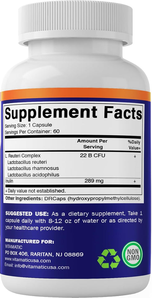 Vitamatic Lactobacillus Reuteri Complex, 22 Billion per DR Capsule, 60 Count for Digestive Support