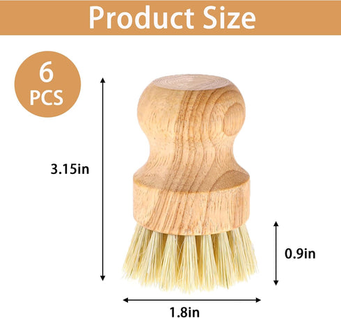 Ntwoiee 6 Set Pcs Bamboo Dish Scrub Brushes Wooden Scrubbers Kitchen Dishwashing Scrubber with Natural Sisal Bristles