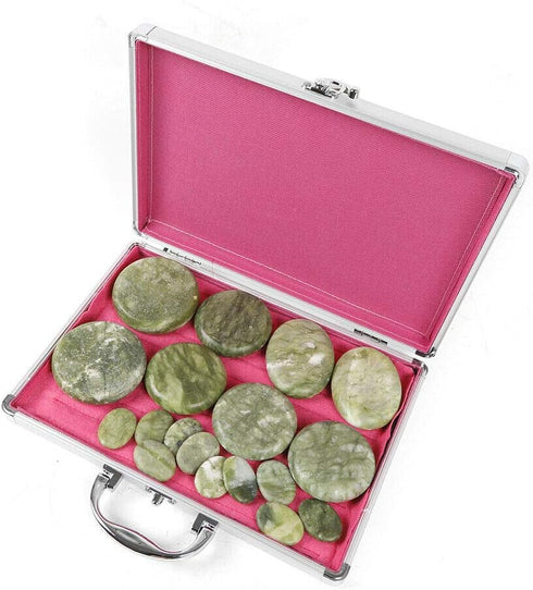 YIYIBYUS 16PCS Set Package Hot Stone, Massage Spa Natural Jade Heated Warmer Heating Rocks with Box for Spa