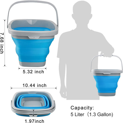 Collapsible Mop Bucket and Ice Bucket - 5L (1.3 Gallon) Portable Silicone Dust Mops Bucket for Household Cleaning