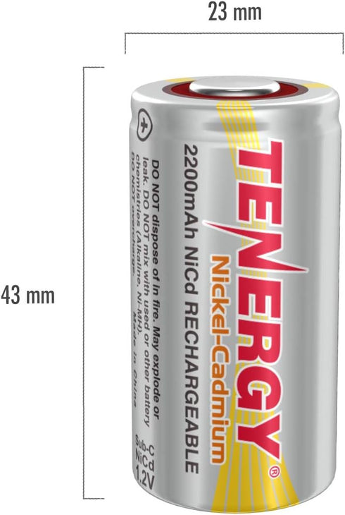 Tenergy 2200mAh 15 Pack SubC NiCd Flat Top Rechargeable Battery (No Tabs)
