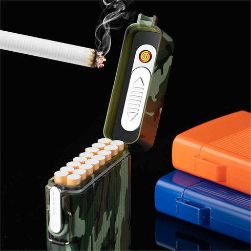 Waterproof Cigarette Case with Lighter, Airtight Joint Holder for 16pcs Cigarettes, Smell Proof Container Box (White)