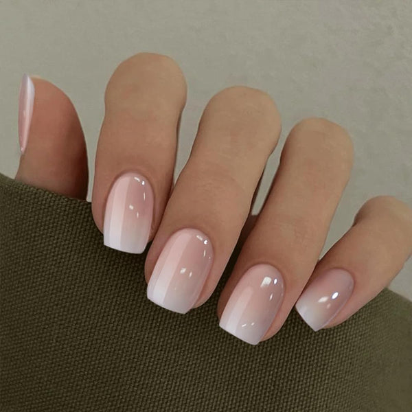 Press on Nails Acrylic Fake Nails with Design Full Cover False Nails for Women Reusable Nail Kit with Nail Glue Adhesive Tabs Nail File (French Gradient Pink, 30pcs)