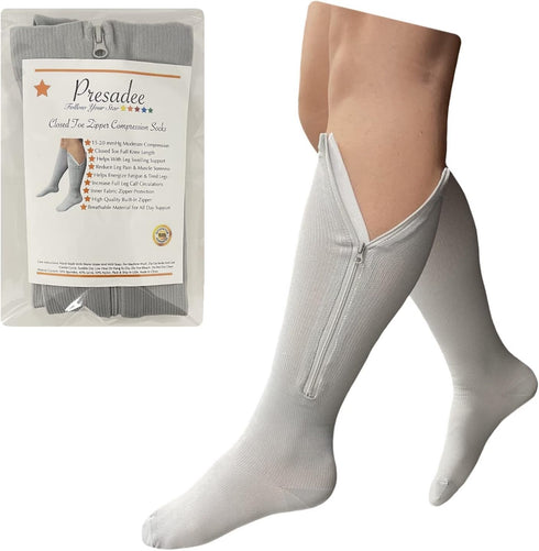 Closed Toe Gray 15-20 mmHg Zipper Compression Calf Circulation Leg Sock, 3XL