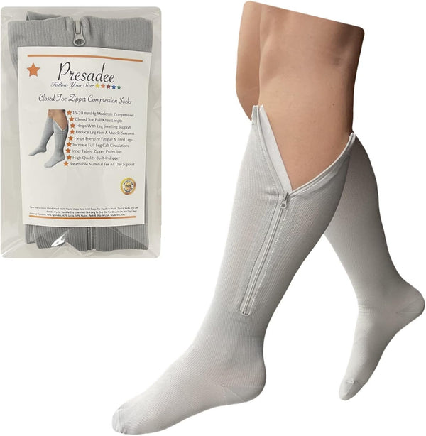 Closed Toe Gray 15-20 mmHg Zipper Compression Calf Circulation Leg Sock, 3XL