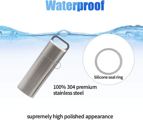HRX Package Waterproof Stainless Steel Pill Case Keychain, Durable Small Pill Box for Men, Outdoor EDC Tool