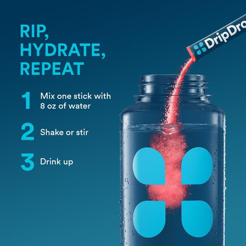 DripDrop Hydration Juicy Variety Pack - Electrolyte Drink Mix Single-Serve Packets, 32 Servings, Grape, Punch, Lemonade
