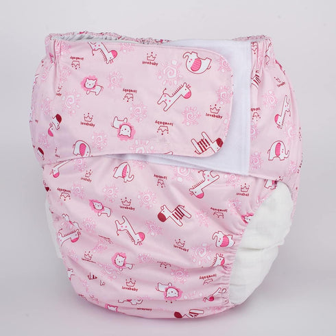 Sigzagor 26in 50in)) Adult Cloth Diaper Reusable Washable Hook and Loop (Pink Animals (Large