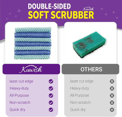 Heavy Duty Non-Scratch Double Sided Soft Scrubber, 3 Pcs Dish Scrubber for Dishes & Pots