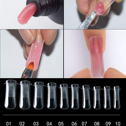 Nail Extension Form Tips, Clear 100pcs Poly Gel Acrylic Nails Mold, Dual Forms System for DIY Polish Manicure