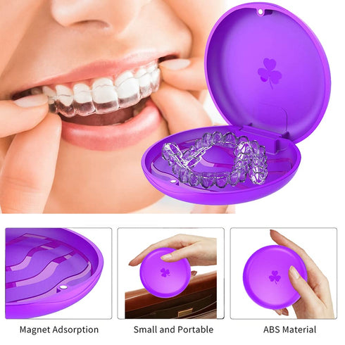 ARGOMAX 2 PCS Purple Thin and Light Aligner Case, Magnetic Closure Retainer Holder, Easy to Carry