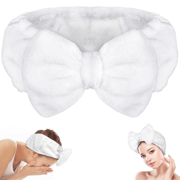 Shintop Soft Spa Headband, Makeup Headband with Cute Bow for Washing Face and Facial Masks (White)