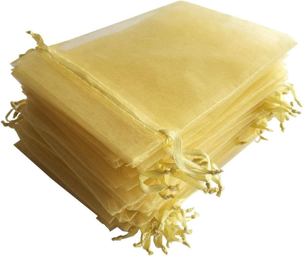 50pcs 4x6 inch Gold Organza Wrap Bags, Sheer Fabric Drawstring Pouches for Baby Shower Favors, Craft Business