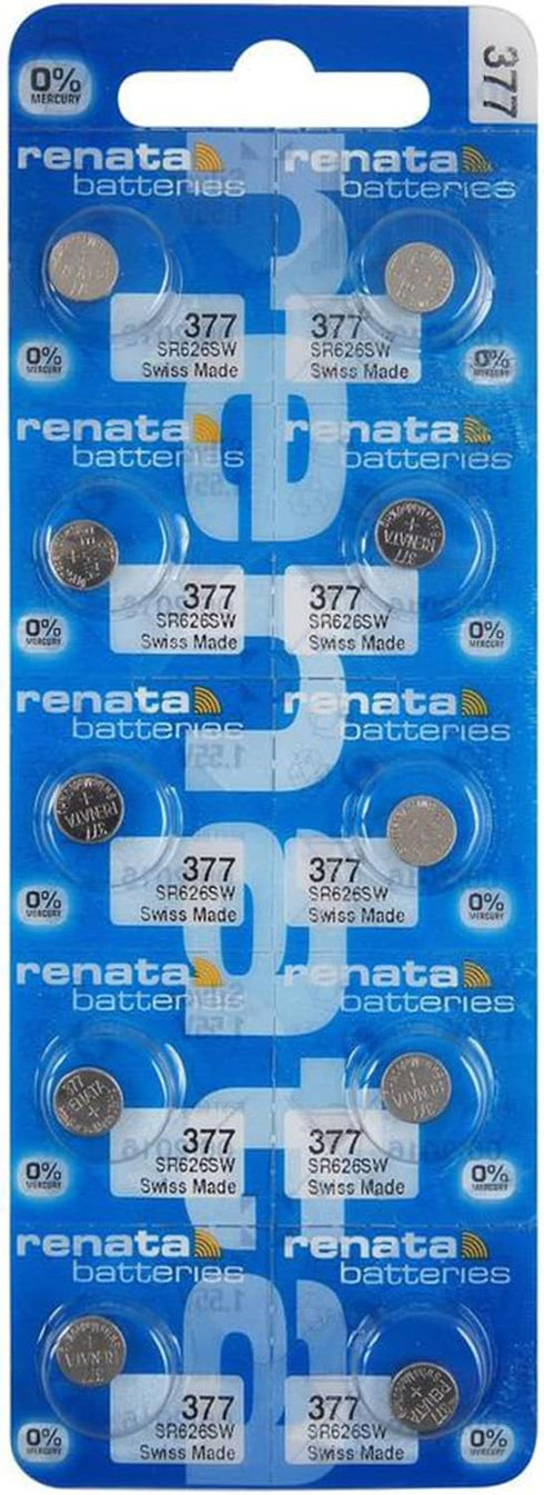 Renata 377 SR626SW Batteries, 1.55V Silver Oxide, 10 Count