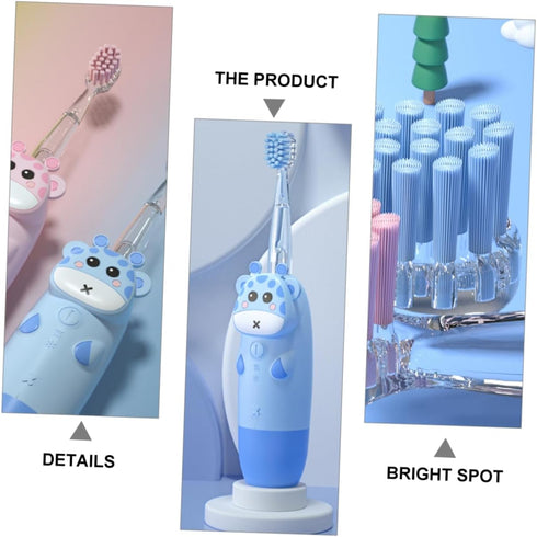 KOMBIUDA Childrens Electric Toothbrush with Sonic Frequency Colorful LED Lights for Oral Care Includes Blue Replacement