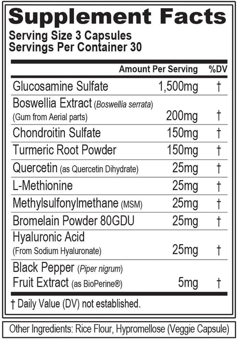 Evlution High Absorption Joint Support with Glucosamine, Chondroitin, MSM, Boswellia, Hyaluronic Acid - 30 Servings