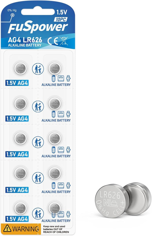 AG4 LR626 Battery 376 377 SR626SW 1.5V Alkaline Coin Cells (10 Count)