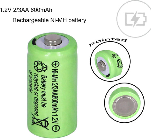 10 Packs 2/3AA Size Rechargeable Batteries, 600mAh 1.2V Ni-MH for Solar Lights (Not AA Standard Size)