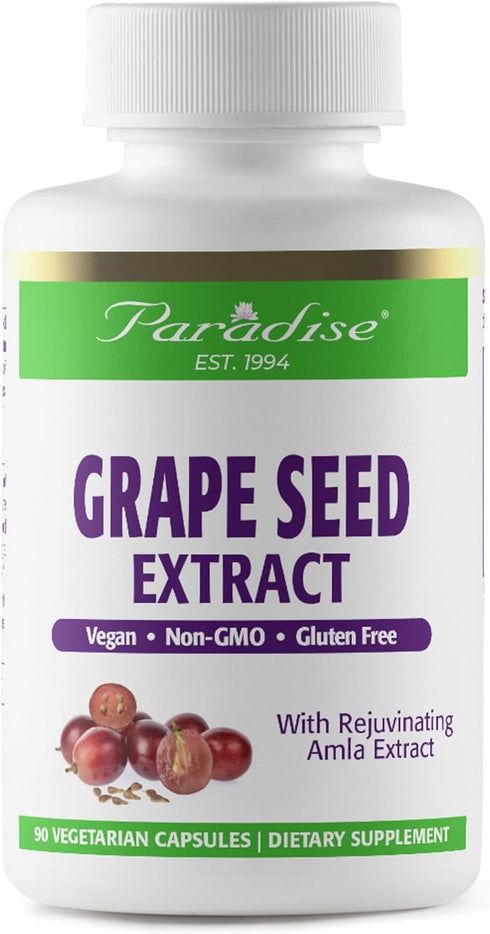 Paradise Herbs Grape Seed Extract, Active Whole Spectrum Antioxidant, Vegan, Non-GMO, Gluten-Free, 90 Capsules.
