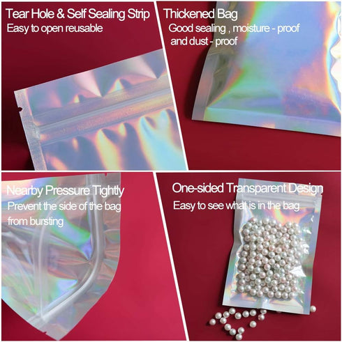 100 Pieces Mylar Holographic Resealable Bags - 3 x 4" Smell Proof Foil Pouch for Party Favor Food Storage (Holographic