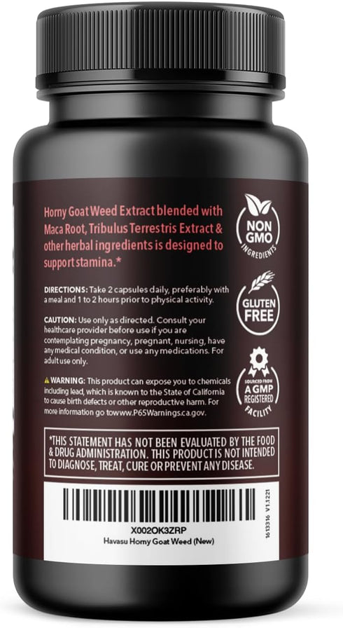 Horny Goat Weed for Men and Women - Extra Strength Performance Support with Maca Root & Tongkat Ali, 1 Month Supply