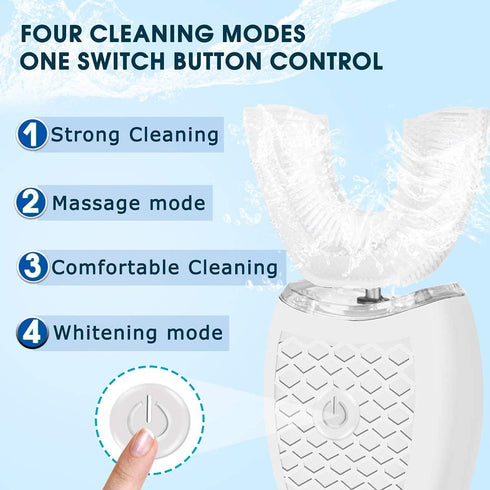 Ultrasonic Electric Toothbrush for Adults, Hands-Free Rechargeable U Shaped 360° Cleaning Teeth Whitening, IPX7