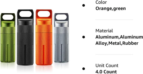 Patelai 4 Pieces Portable Pill Case, Waterproof EDC Container for Travel, Aluminum Pill Bottle Keychain Holder